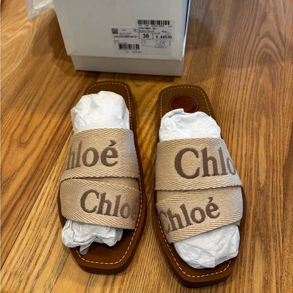Chloe Woody Logo Slide Sandal Size 38 Blushy Beige - Picture 12 of 13